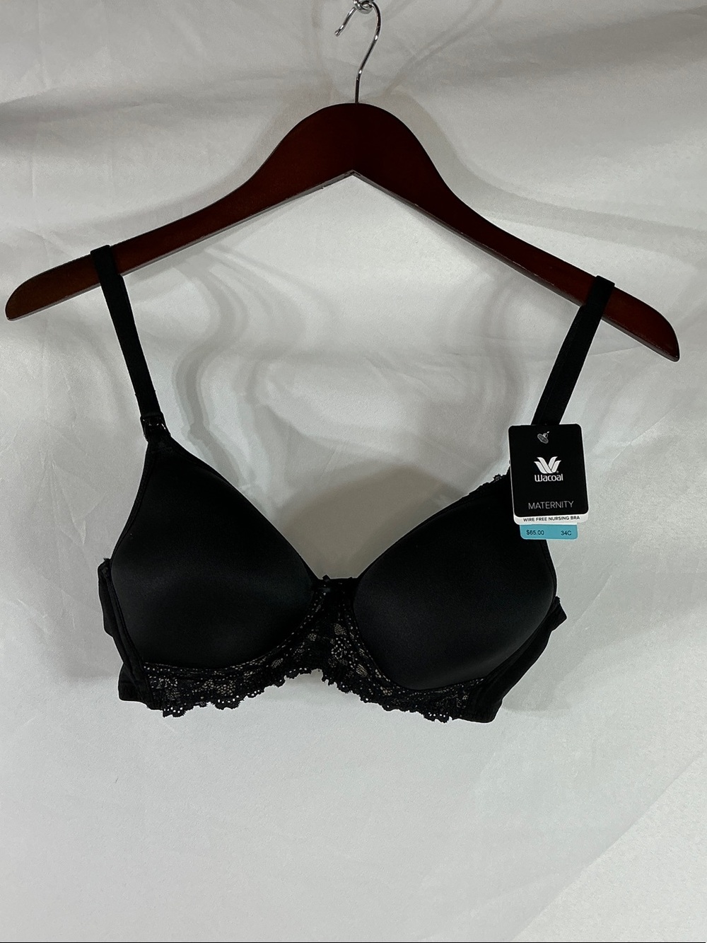Wacoal Black Lace-Trim Maternity Nursing Bra Size 34C NWT